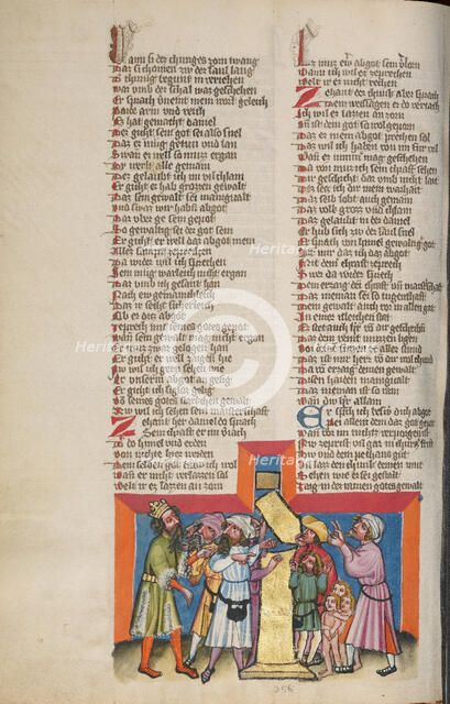 Nebuchadnezzar before the Destroyed Statue; Weltchronik, about 1400-1410. Creator: Unknown.