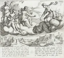 Necessity Commands Her Daughters, the Fates, to Weave Short and Frail Life Threads..., 1612. Creator: Antonio Tempesta