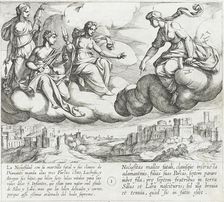 Necessity Commands Her Daughters, the Fates, to Weave Short and Frail Life Threads..., 1612. Creator: Antonio Tempesta