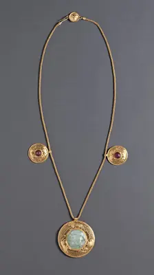 Necklace with Three Pendants, 1-199. Creator: Unknown