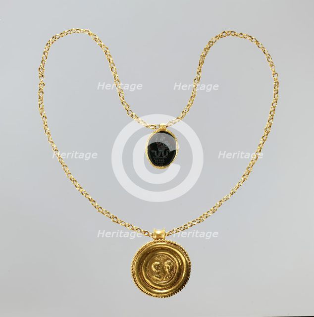 Necklace with Gold Marriage Medallion..., Byzantine, 400-450 (medallion); 100-200 (amulet). Creator: Unknown.