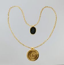Necklace with Gold Marriage Medallion..., Byzantine, 400-450 (medallion); 100-200 (amulet). Creator: Unknown