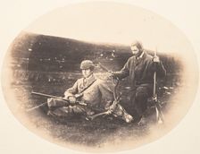 Ned and Colin Ross with Hunt Trophy, ca. 1857. Creator: Horatio Ross