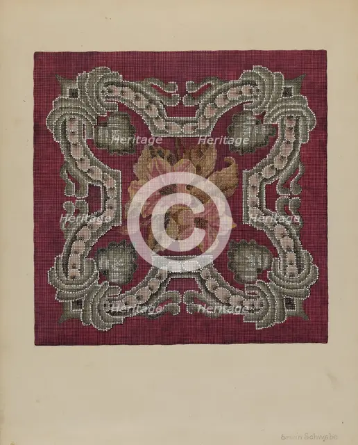 Needlepoint and Beadwork Square, c. 1937. Creator: Erwin Schwabe.