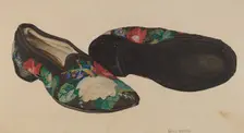 Needlepoint Slippers, c. 1940. Creator: LeRoy Griffith