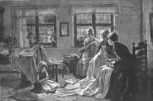 '" Needlework"; Poor and content is rich, and rich enough... , 1890. Creator: Unknown