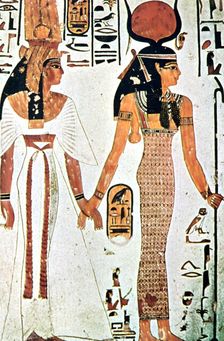 Nefertari and Isis, Ancient Egyptian wall painting from a Theban tomb, 13th century BC