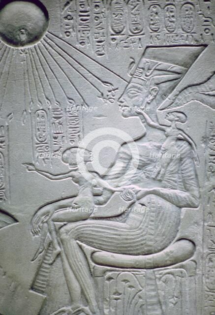 Nefertiti and two of her daughters. Artist: Unknown