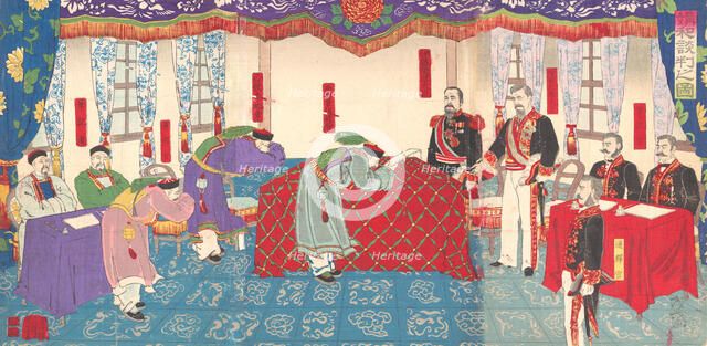 Negotiations after the Sino-Japanese War, March 1895. Creator: Keisai.