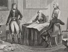 Negotiations between Count Cobenzl and Napoleon Bonaparte, Treaty of Campo Formio...1879. Creator: Unknown