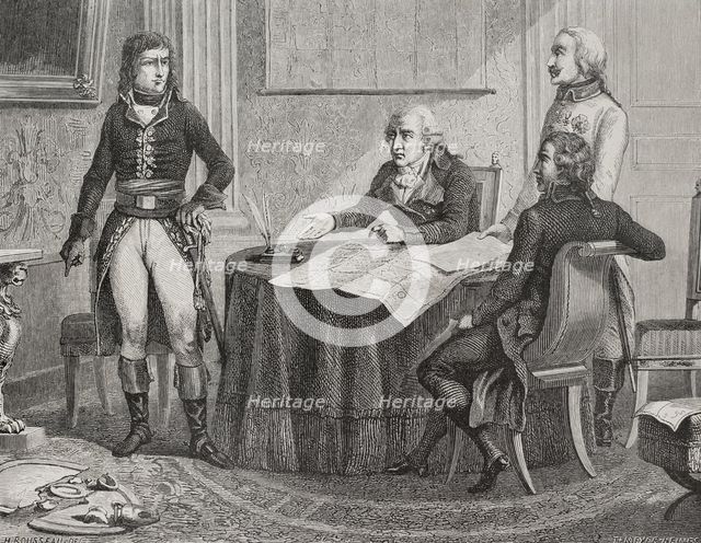 Negotiations between Count Cobenzl and Napoleon Bonaparte, Treaty of Campo Formio...1879.  Creator: Unknown.