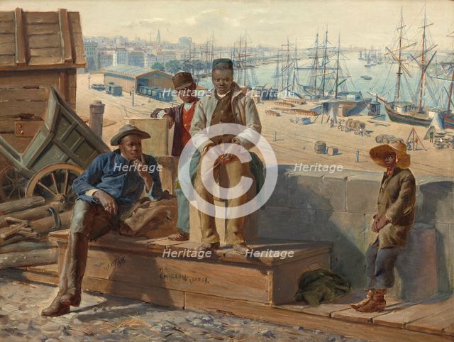 Negro Boys on the Quayside, c. 1865. Creator: David Norslup.