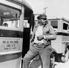 Negro buses waiting for passengers, Daytona Beach, Florida, 1943. Creator: Gordon Parks
