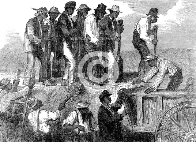Negro labour strengthening the fortifications of Savannah, Georgia, American Civil War, 1863. Artist: Unknown