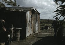 Negro migratory workers by a shack, Belle Glade, Fla., 1941. Creator: Marion Post Wolcott