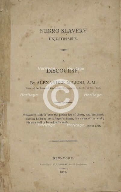 Negro slavery unjustifiable: a discourse, 1802. Creator: Unknown.