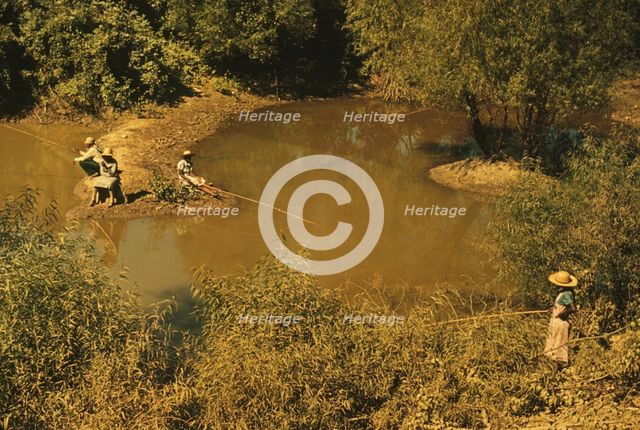 Negroes fishing in creek near cotton plantations outside Belzoni, Miss. Delta, 1939. Creator: Marion Post Wolcott.