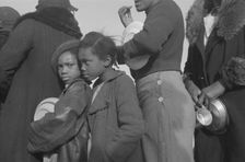 Negroes in the lineup for food at meal time at the camp for flood..., Forrest City, Arkansas, 1937. Creator: Walker Evans