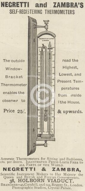 Negretti & Zambra Self Registering Thermometers, 1893. Artist: Unknown