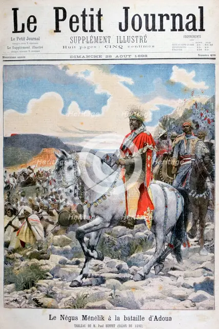 Negus of Ethiopia, Menelik II, at the Battle of Adoua', 1898. Creator: F Meaulle.