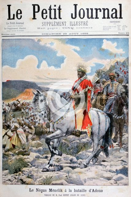 Negus of Ethiopia, Menelik II, at the Battle of Adoua', 1898. Creator: F Meaulle.