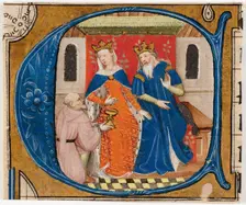 Nehemiah before King Artaxerxes, initial C from a Bible, about 1430. Creator: Masters of Zweder van Culemborg