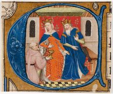 Nehemiah before King Artaxerxes, initial C from a Bible, about 1430. Creator: Masters of Zweder van Culemborg