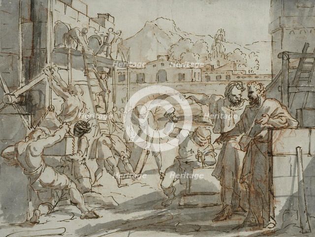 Nehemiah rebuilds the walls of Jerusalem? . Creator: Jan Luyken.