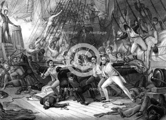 Nelson boarding the 'San Josef', Battle of Cape St Vincent, 1797.Artist: JJ Crew