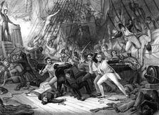 Nelson boarding the San Josef Battle of Cape St Vincent, 1797.Artist: JJ Crew