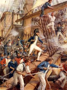 Nelson Boarding the San Nicolas c1900. Creator: Howard Davie