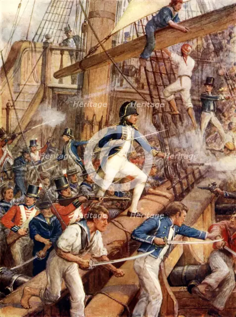'Nelson Boarding the San Nicolas', c1900. Creator: Howard Davie.