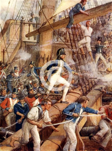 'Nelson Boarding the San Nicolas', c1900. Creator: Howard Davie.