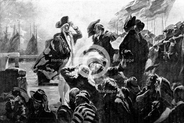 Nelson landing at Yarmouth, 1800.Artist: Andrea Sleigh