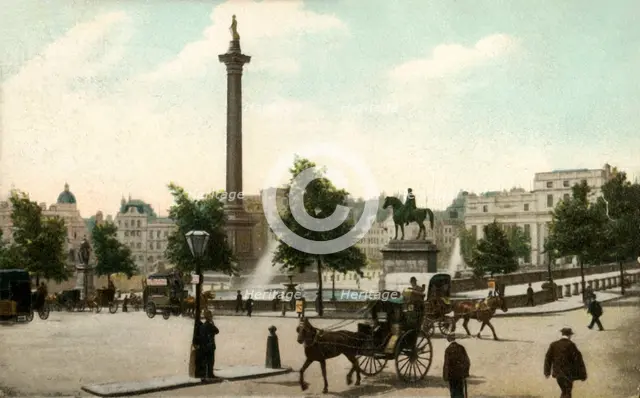 Nelson's Column and Trafalgar Square, London, 1906. Creator: Unknown.