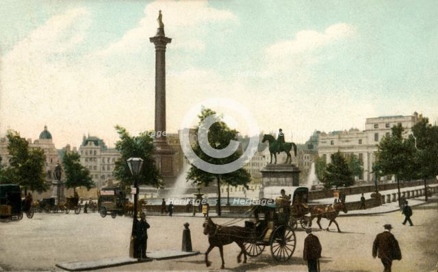 Nelson's Column and Trafalgar Square, London, 1906. Creator: Unknown.