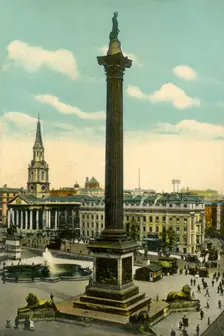 Nelson's Column and Trafalgar Square, London, c1910. Creator: Unknown