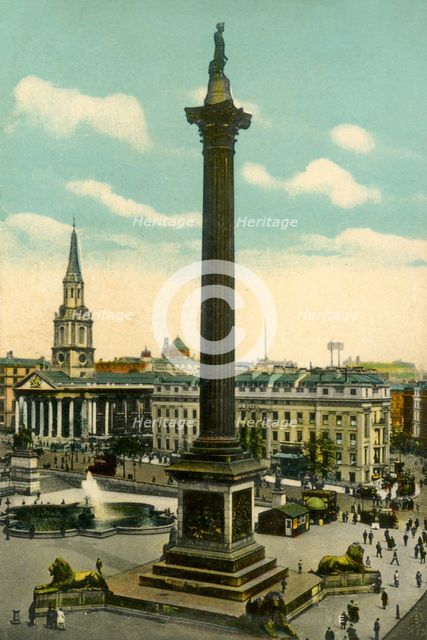 Nelson's Column and Trafalgar Square, London, c1910. Creator: Unknown.