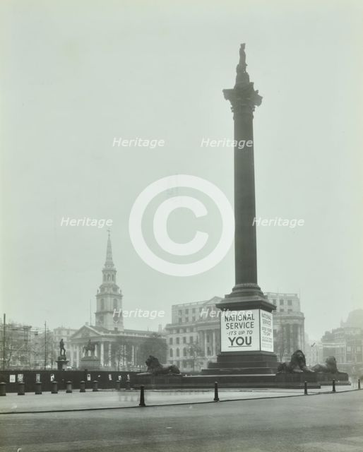Nelson's Column with National Service recruitment poster, London, 1939. Artist: Unknown.