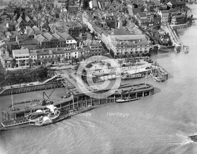 Nelson Street and a paddle steamer moored at Victoria Pier, Kingston upon Hull, Humberside, 1931. Artist: Aerofilms.