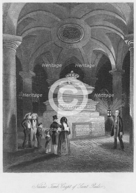 'Nelson's Tomb, Crypt of Saint Pauls', c1841. Artist: Thomas Hosmer Shepherd.