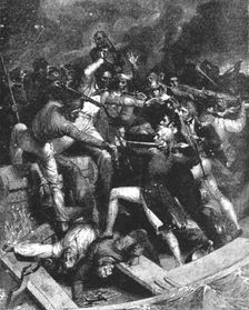 Nelson's Conflict with a Spanish Launch, July 3, 1797 at the Blockade of Cadiz... 1891. Creator: Richard Westall