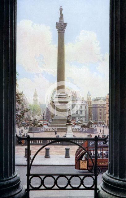 Nelson's Column and Trafalgar Square from the terrace of the National Gallery, London, c1930s. Artist: Spencer Arnold