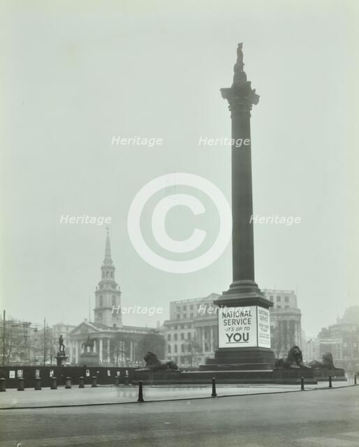 Nelson's Column with National Service recruitment poster, London, 1939. Artist: Unknown.