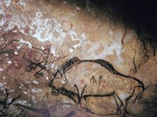 Neolithic cave-painting of a wounded bison