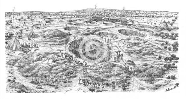 Neolithic flint mine, Easton Down, Wiltshire. Artist: Judith Dobie.