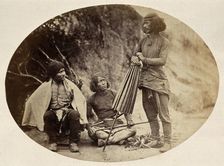 Nepal: military men: two seated, one standing, c1860. Creator: Clarence Comyn Taylor