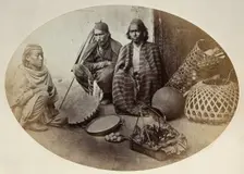 Nepal: three Newar men selling produce, seated, c1860. Creator: Clarence Comyn Taylor