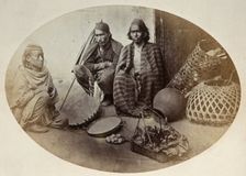 Nepal: three Newar men selling produce, seated, c1860. Creator: Clarence Comyn Taylor