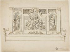 Neptune and Amphitrite Flanked by Jupiter and Juno: Design for Painted Hall or Garden Bench, n.d. Creator: Sir James Thornhill